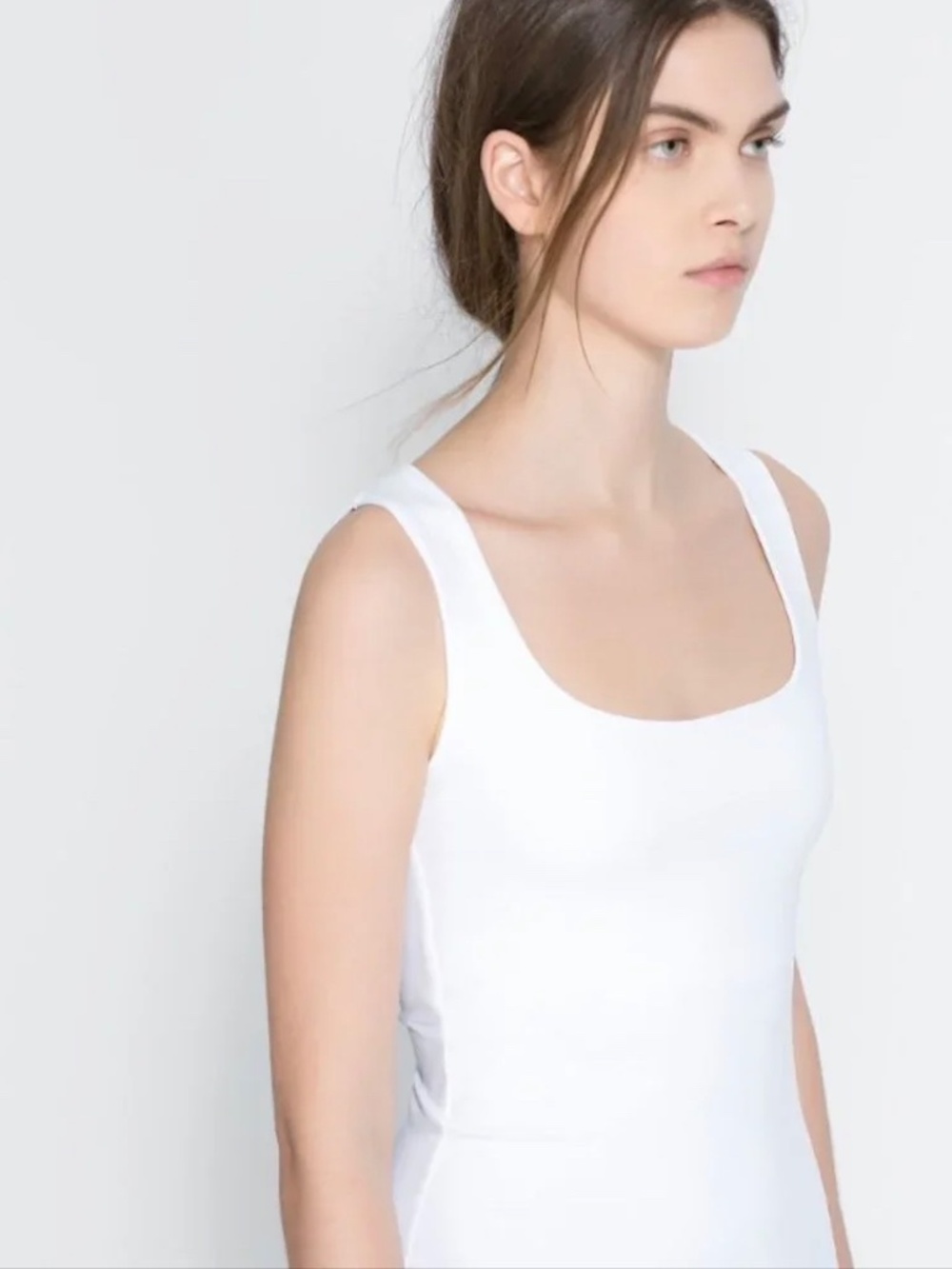 Zara Basic Fitted White Scoop Neck Tank Top Double Layered Size S Portugal